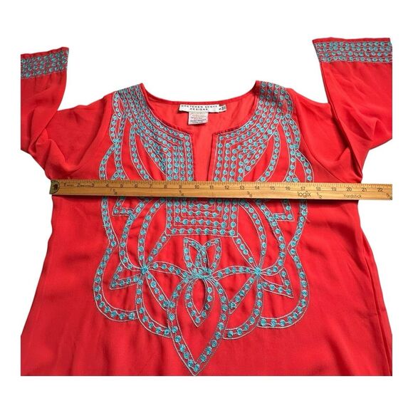 GRETCHEN SCOTT DESIGNS Red and Blue‎ Split Neck 3/4 Sleeve Tunic Top Size Small - Picture 10 of 14